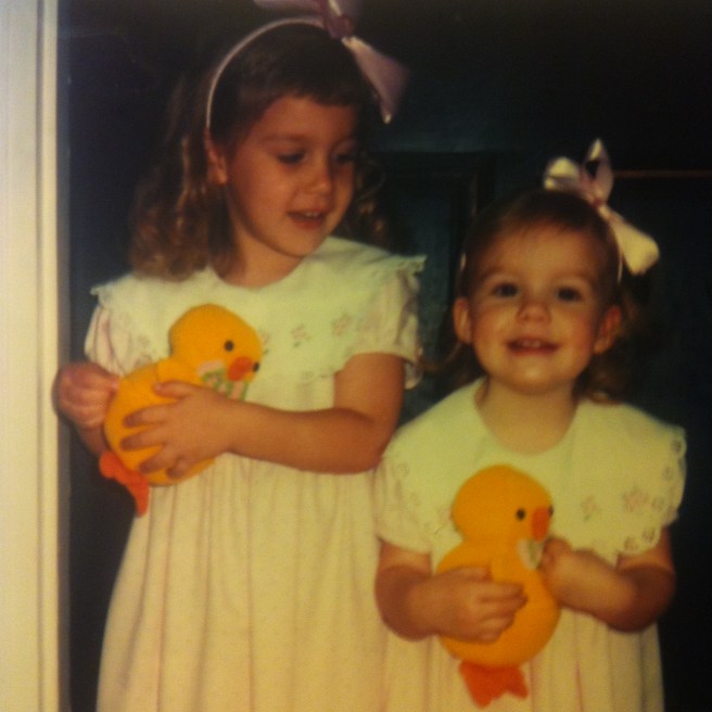 two young girls in matching easter dresses