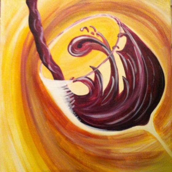 painting of red wine pouring into a glass