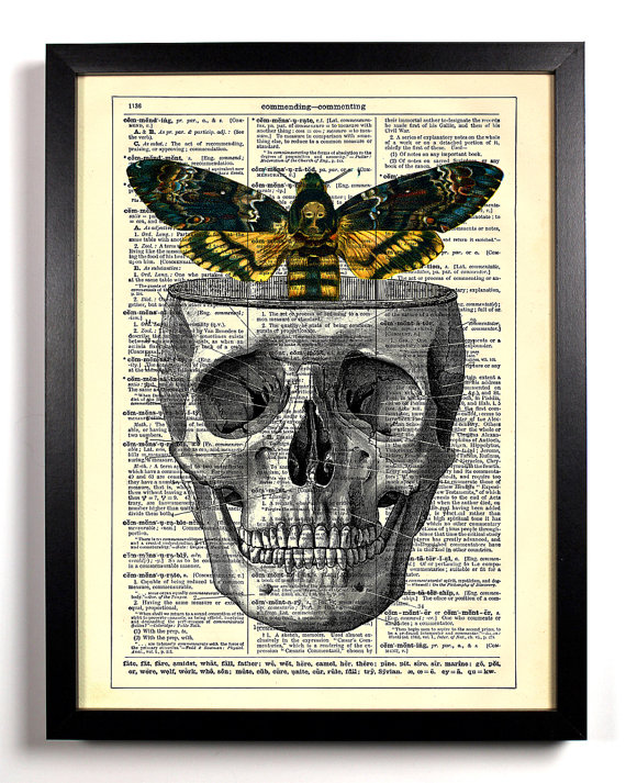 skull with moth repurposed art